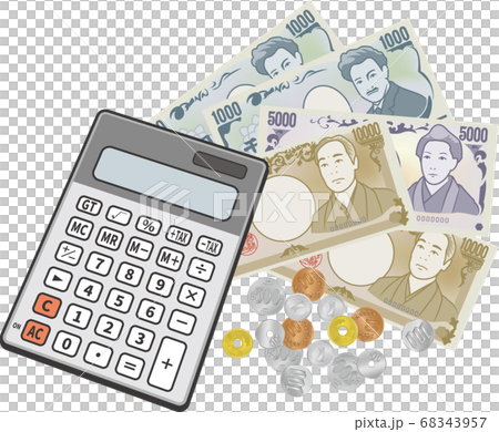 紙幣と硬貨と電卓のイメージイラスト 68343957