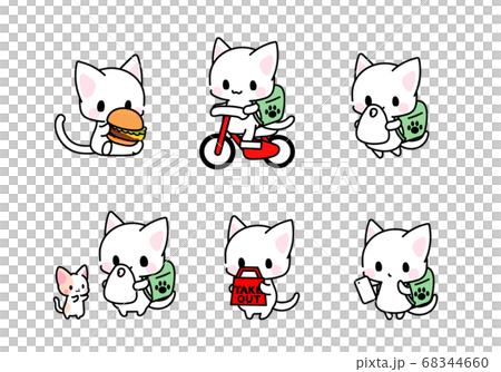 フードデリバリー 出前 テイクアウト 自転車に乗った猫ちゃんのイラストのイラスト素材