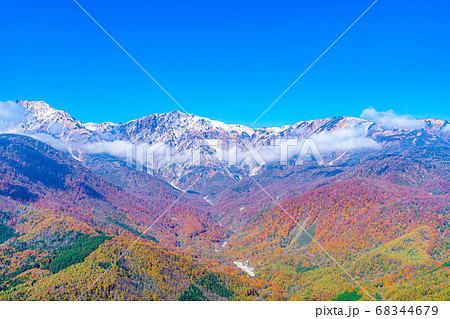 ハクバマウンテンハーバーから見る秋の白馬三山 【長野県】 ハクバマウンテンハーバーから見る秋の白馬三山 【長野県】 68344679