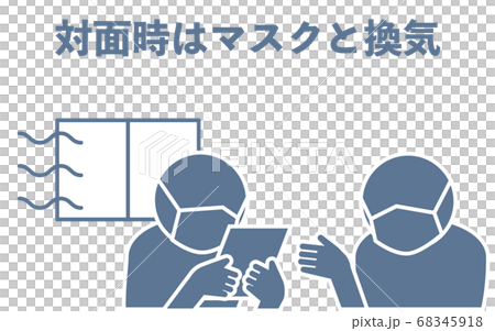 Icon that recommends wearing a mask and ventilation when facing Icon that recommends wearing a mask and ventilation when facing 68345918