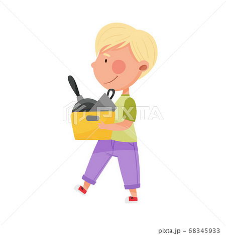 Blonde Haired Boy Character Carrying Sorted Garbage for Recycling Vector Illustration 68345933