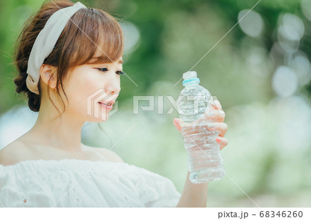 ペットボトルの水を飲む女性 68346260