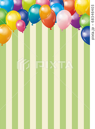 ハッピーで楽しそうなイメージの背景イラスト 空飛ぶ風船バルーンとボーダー柄バックのイラスト素材
