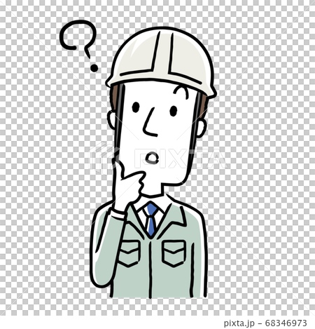 圖庫插圖：一個年輕人穿著工作服，有疑問 68346973