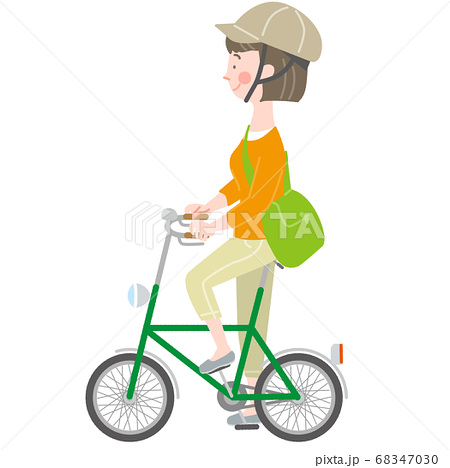 自転車に乗るヘルメットの女性のイラスト素材