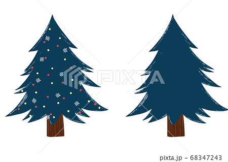 クリスマスツリー北欧色なシンプルなもみの木と飾ったもみの木のイラスト素材