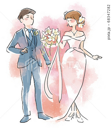優しいタッチの新郎新婦のイラスト 68347282