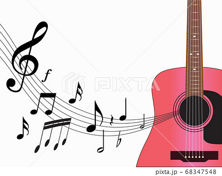 ギターと楽譜 音符のイラスト ピンク Pink Guitar And Music Sheetのイラスト素材