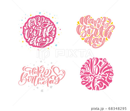 Set of Happy Birthday calligraphy vector red text. Hand drawn invitation T-shirt print design. Handwritten modern brush lettering white background isolated Set of Happy Birthday calligraphy vector red text. Hand drawn invitation T-shirt print design. Handwritten modern brush lettering white background isolated 68348295