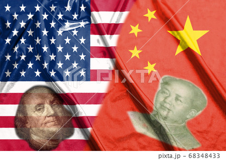China and Usa Two Half Flags Together with faces China and Usa Two Half Flags Together with faces 68348433