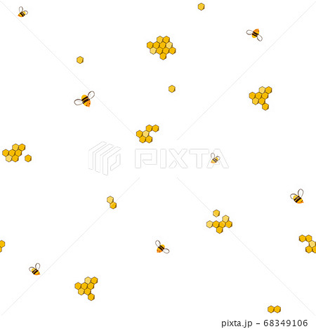Vector cute cartoon bees on honeycombs. Seamless pattern on white background Vector cute cartoon bees on honeycombs. Seamless pattern on white background 68349106