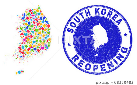 Reopening South Korea Map Mosaic and Grunge Stamp Reopening South Korea Map Mosaic and Grunge Stamp 68350482