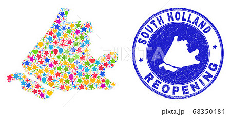Reopening South Holland Map Collage and Scratched Stamp 68350484