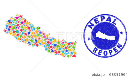 Reopening Nepal Map Collage and Textured Seal 68351964