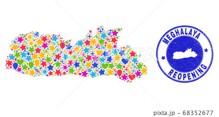 Reopening Meghalaya State Map Collage and Distress Stamp 68352677