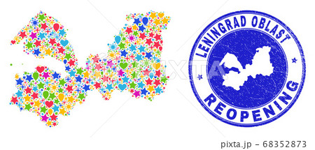 Reopening Leningrad Region Map Mosaic and Textured Stamp Reopening Leningrad Region Map Mosaic and Textured Stamp 68352873