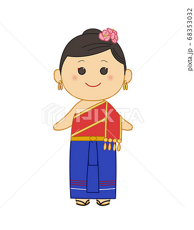 A Woman In Thai National Costume Shiwarai Blue Stock Illustration