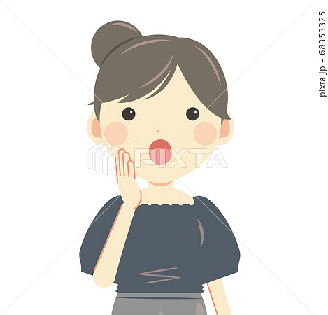 おーいのジェスチャーの女性 上半身 夏服半袖のイラスト素材 おーいのジェスチャーの女性 上半身 夏服半袖のイラスト素材