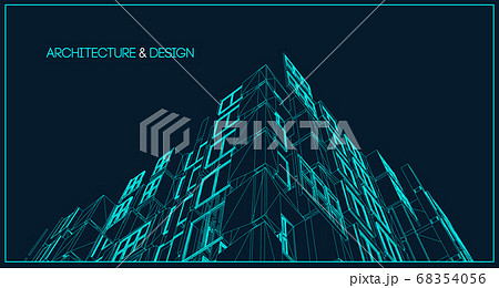 Architecture line background. Building construction sketch vector abstract. Modern city 3d project. Technology geometric grid. Wire blueprint house. Digital architect innovation wireframe. 68354056