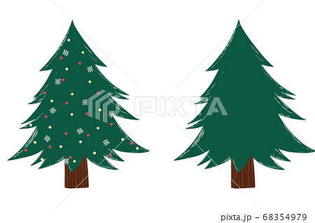 クリスマスツリー 北欧色なシンプルなもみの木と飾ったもみの木のイラスト素材