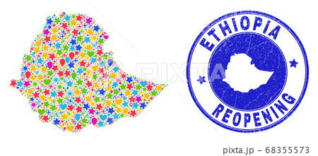 Reopening Ethiopia Map Mosaic and Grunge Stamp 68355573
