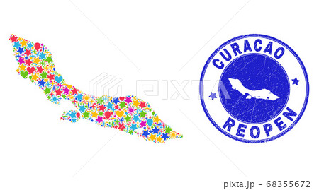 Reopening Curacao Island Map Collage and Grunge Stamp Reopening Curacao Island Map Collage and Grunge Stamp 68355672