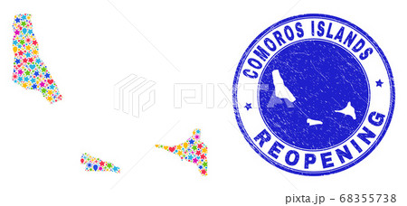 Reopening Comoros Islands Map Collage and Scratched Seal Reopening Comoros Islands Map Collage and Scratched Seal 68355738