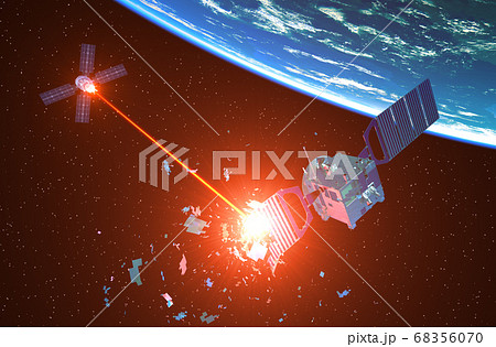 Military Spaceship Shoots Down An Enemy Satellite With A Laser Beam 68356070