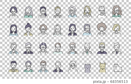 男性・女性の顔アイコン・線画カラー_スーツ専門家 68356513