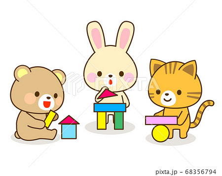 子ども向け 積み木であそぶイラストのイラスト素材