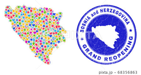 Reopening Bosnia and Herzegovina Map Collage and Textured Seal 68356863