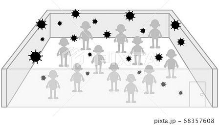 集団感染が発生する。狭い空間での感染。換気ができない空間。コロナウイルスに感染する人々。 68357608