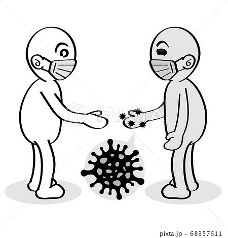 握手をする人物 接触は感染の恐れがある 手にコロナウイルスが付着している のイラスト素材