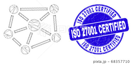 Blue Grunge ISO 27001 Certified Seal and Web Mesh Relations 68357710