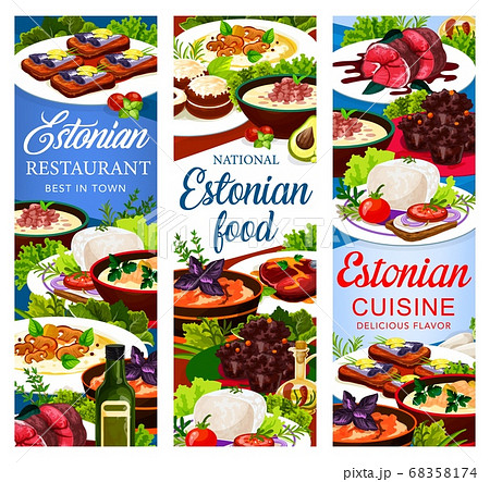 Estonian dishes, Estonia cuisine vector banners Estonian dishes, Estonia cuisine vector banners 68358174
