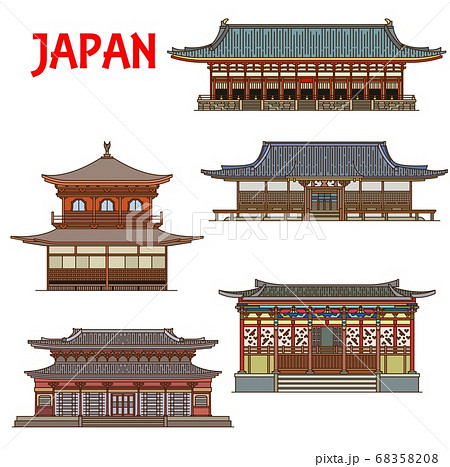 Japanese Temples Japan Buildings Pagoda Houses Stock Illustration 6508