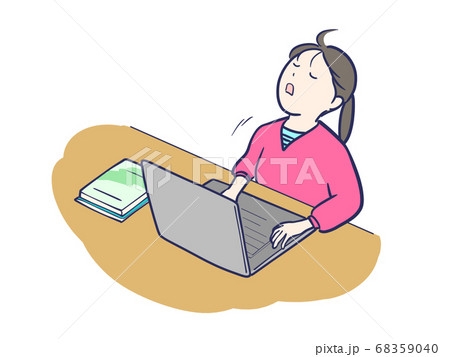 パソコンもう嫌だ疲れた学生女子のイラスト素材