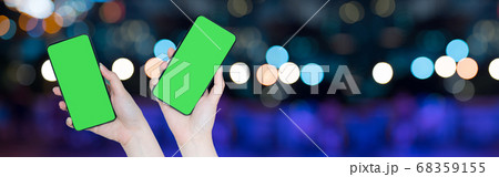 web banner two beauty woman hand hold smart phone 68359155