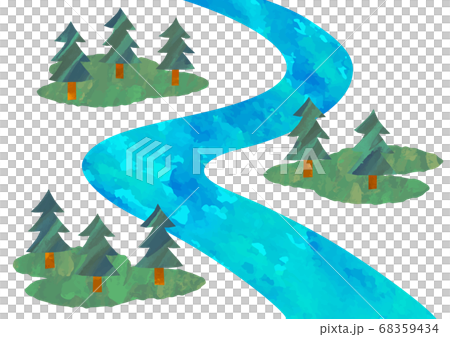 美麗的河和針葉樹的矢量圖 68359434