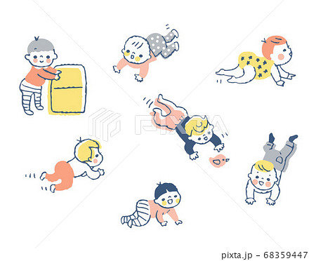 ハイハイする赤ちゃんたち セットのイラスト素材