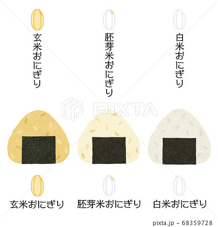 おにぎりセット 玄米と胚芽米と白米 手描きタッチのイラスト素材