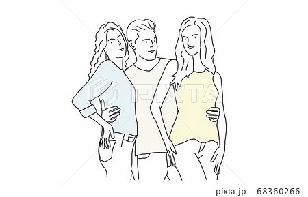 Man hugging two girls. 68360266