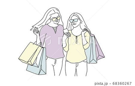 Girls with bags reading the message. 68360267