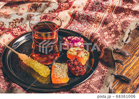 Tea in armudu with oriental delight 68361006