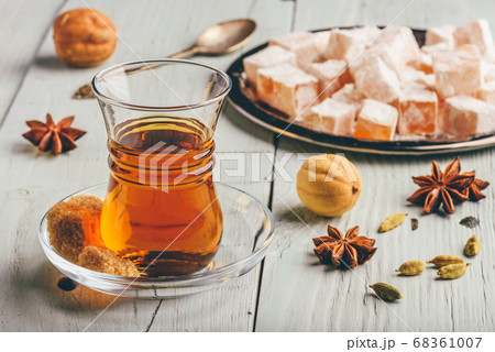 Tea with turkish delight Rahat Lokum and different Tea with turkish delight Rahat Lokum and different 68361007