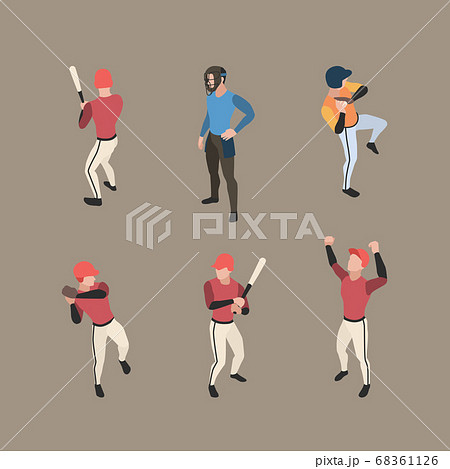 Baseball Isometric Sport Game Team People In Action Poses Running