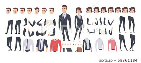 Cartoon businessman creation kit. Business woman and man or managers constructor, body gesture and hairstyle and emotions vector set 68361184