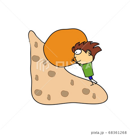 Man rolls a stone up the mountain. Overcoming  68361268