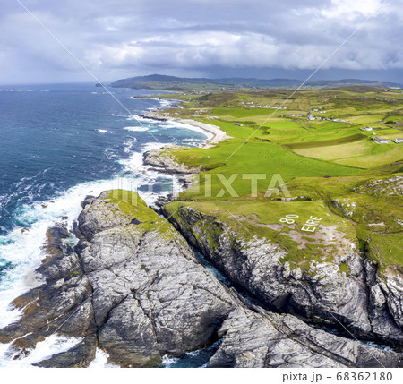 Aerial view of the landscape of Malin Head in Ireland 68362180