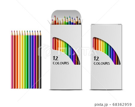 Set of Vector realistic boxes of colored pencils with circular cross section isolated on white. Set of Vector realistic boxes of colored pencils with circular cross section isolated on white. 68362959